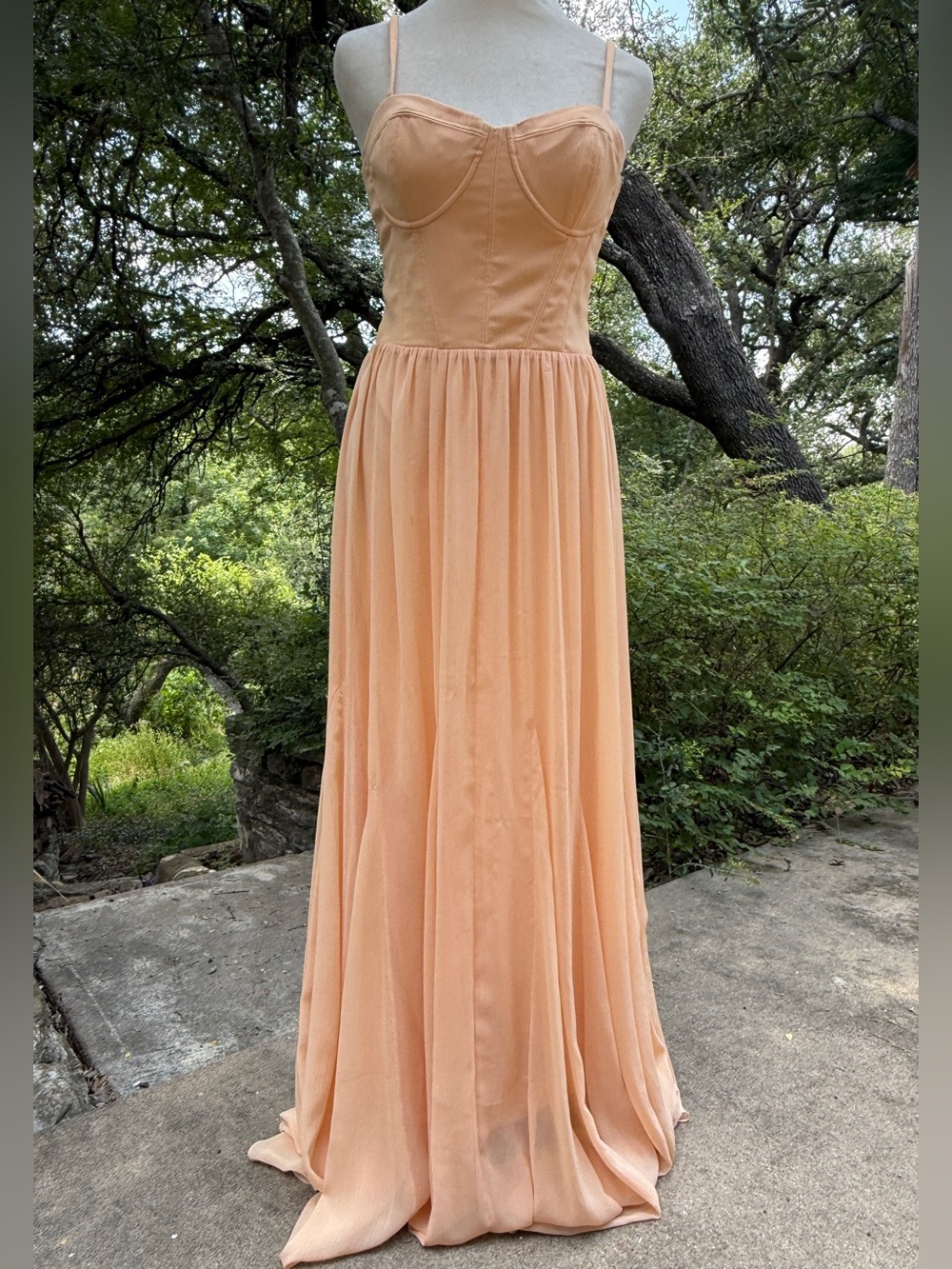 Strapless Peach Maxi Gown Dress with Bustier Bodice Alice And Olivia